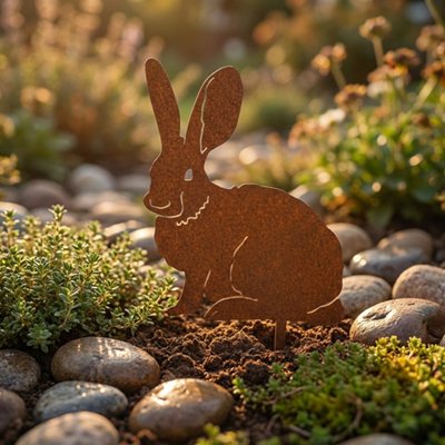 Décoration jardin lapin chemin roche