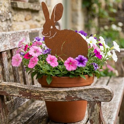 Décoration jardin lapin pot fleur