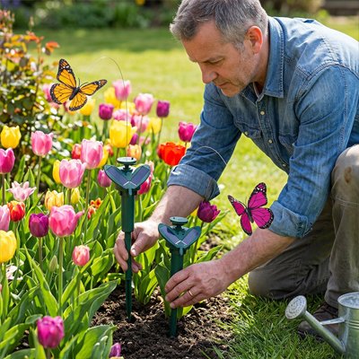 Décoration dans le jardin homme plante papillon