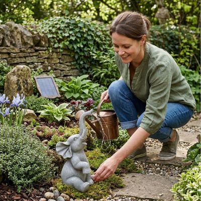 decoration jardin elephant femme jardinant
