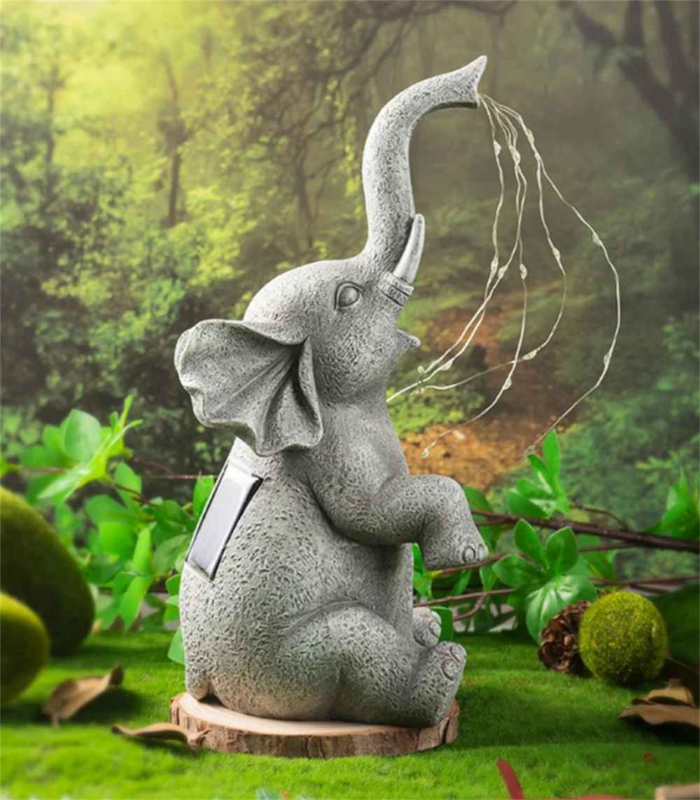decoration jardin elephant panneau solaire dos