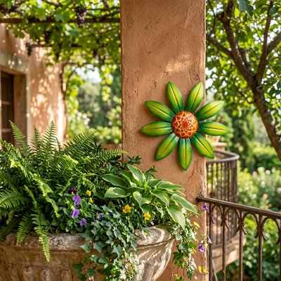 Décoration jardin fleur verte poteau