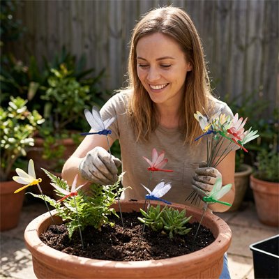Décoration jardin libellule planté dans pot