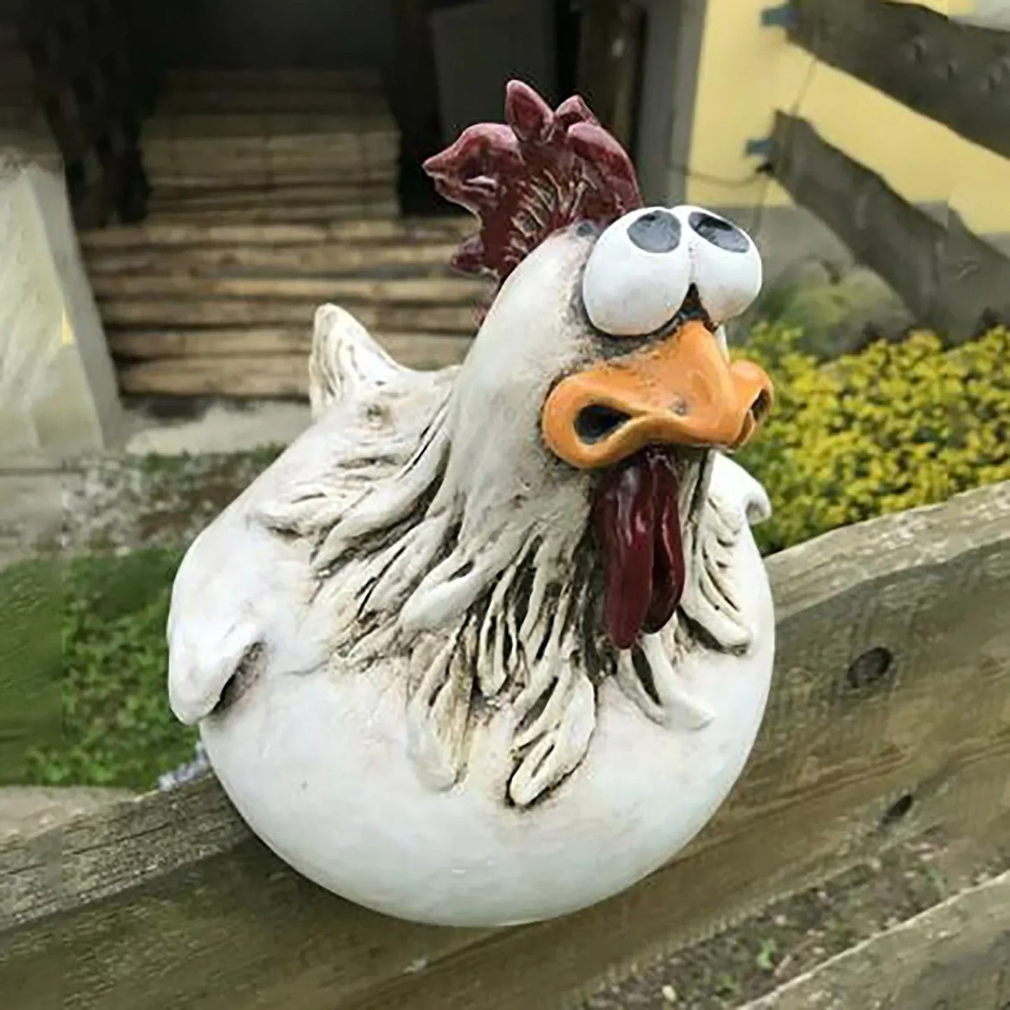 décoration jardin poule regard en l'air