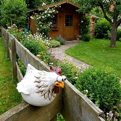 Décoration jardin poule yeux biais clôture