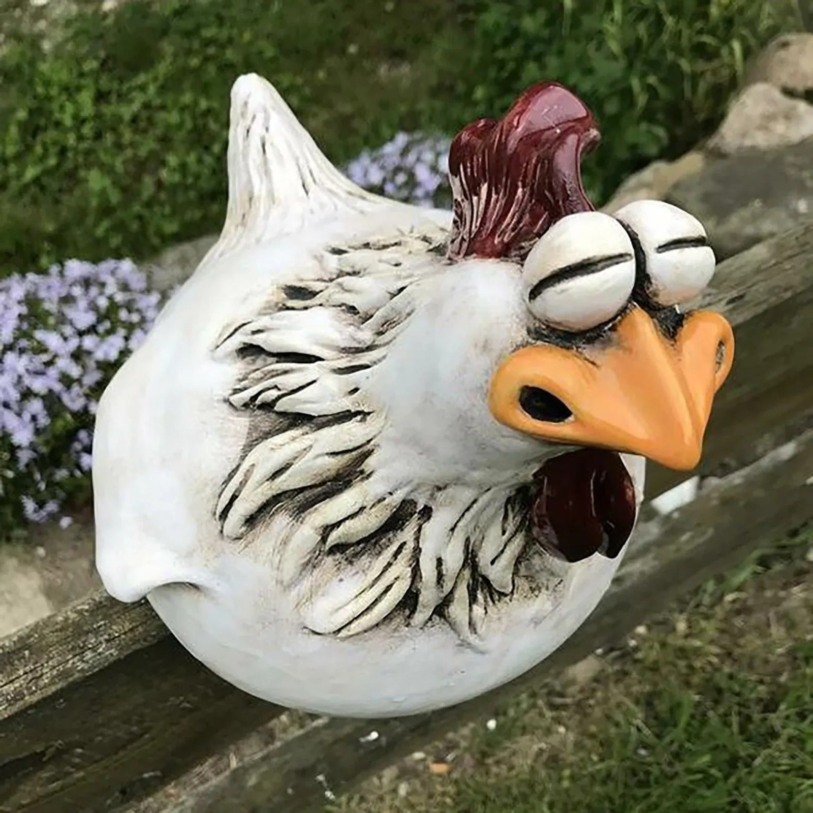 décoration jardin poule yeux fermés