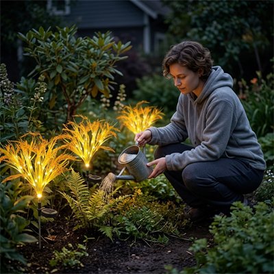 Lampe solaire extérieur blé femme arrose