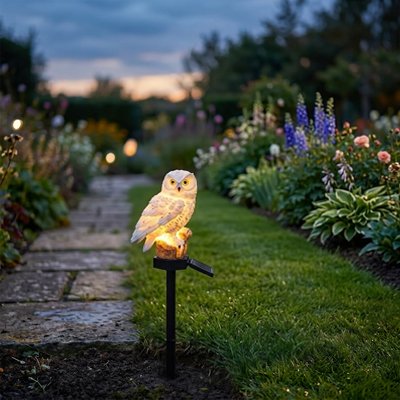 Lampe solaire extérieur hibou blanc