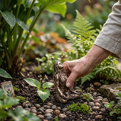 Sculpture déesse dans jardin