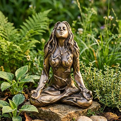 Sculpture déesse sur roche