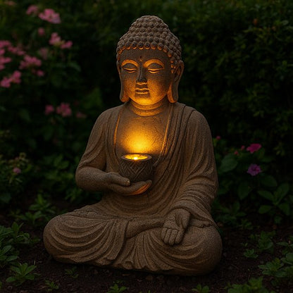Sculpture jardin buddha allumée